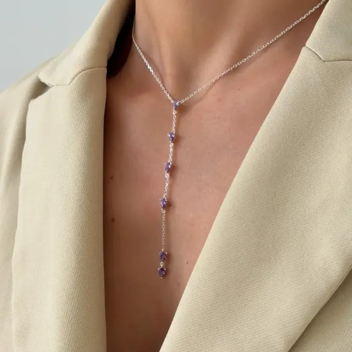  CONJUNTO COLAR + BRINCO GOTA ROXO