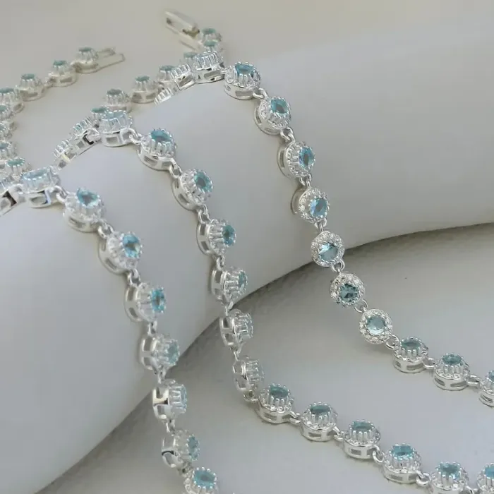 COLAR E PULSEIRA REDONDO ZIRCÔNIAS TURMALINA