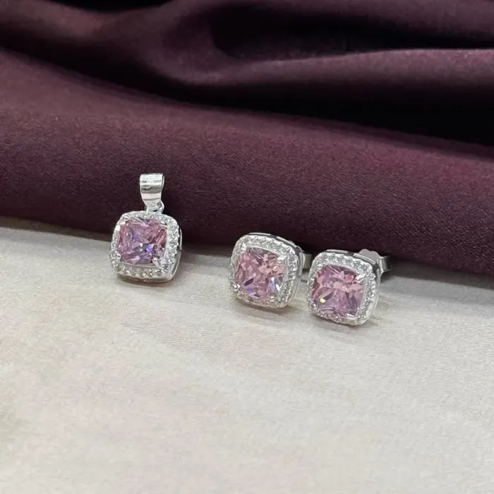  CONJUNTO BRINCO + PINGENTE ROSA