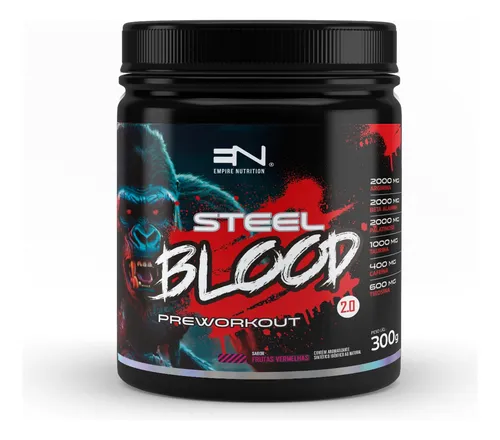 PRÉ TREINO STEEL BLOOD 300G FRUTAS VERMELHAS 400MG CAFEÍNA