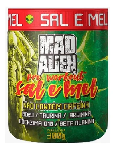 PRÉ TREINO MAD ALIEN SABOR SAL E MEL 300G SEM CAFEÍNA