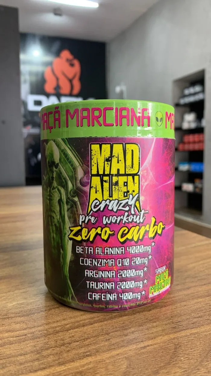 PRÉ TREINO MAD ALIEN CRAZY ZERO CARBO 225G SABOR MAÇA MARCIANA