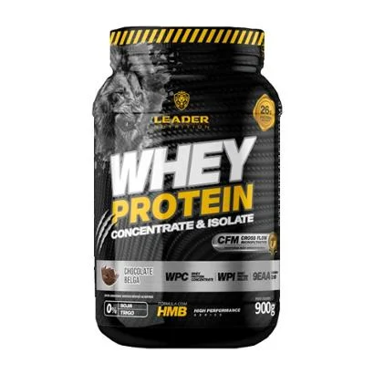 WHEY PROTEIN CONCENTRADO E ISOLADO LEADER NUTRIRION 900G CHOCOLATE BELGA 