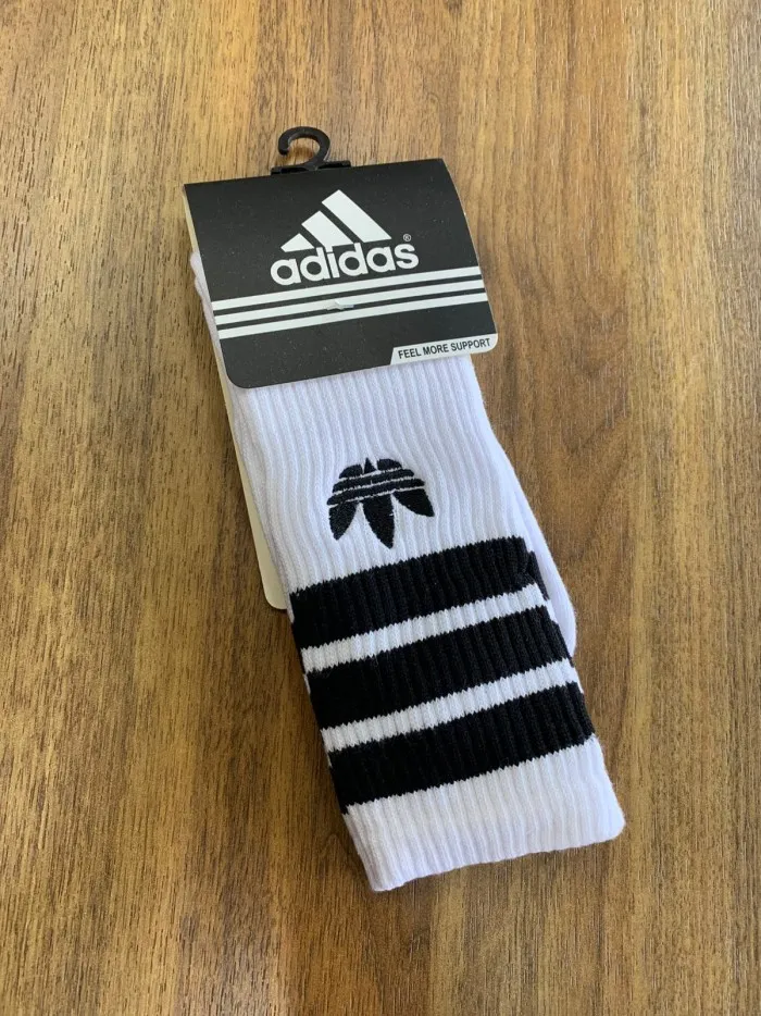 MEIA ADIDAS CANO MEDIO BRANCO E PRETO